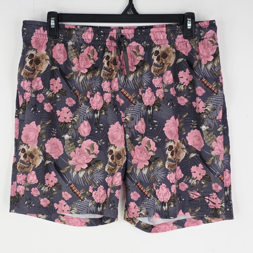 Grunt Style Swim Trunks Casual Wear Sz Large Skulls And Flowers GS US 1776